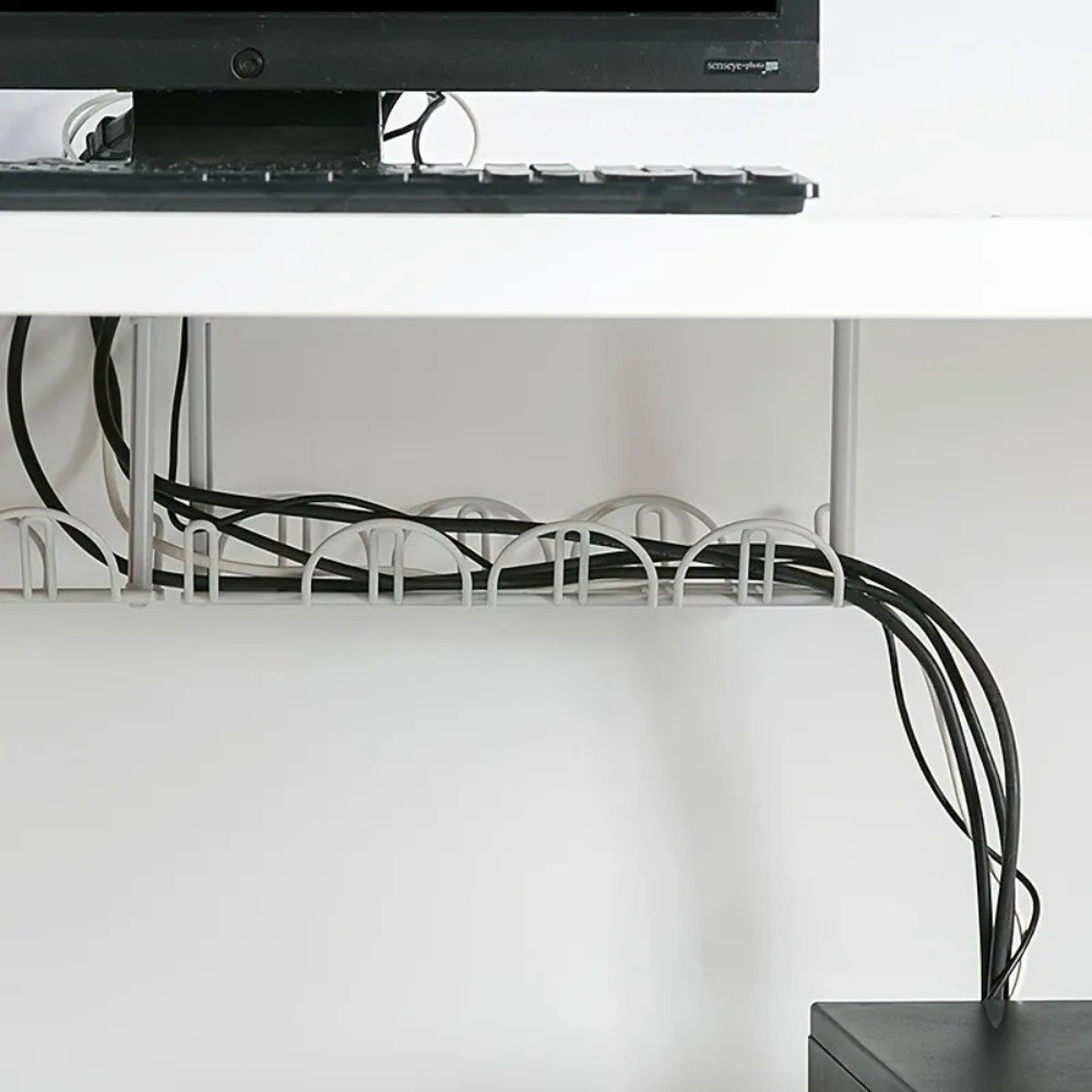 Power Strip Desk - ถาดจัดเก็บสายเคเบิลใต้โต๊ะ ออแกไนเซอร์อเนกประสงค์ ที่วางสายไฟสำหรับจอคอมพิวเตอร์ ที่เก็บสายไฟ ชั้นวางของพลาสติก