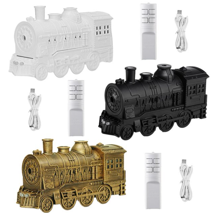 Home Office Gear - เครื่องพ่นไอน้ำอโรม่าเธอราพี 300 มล. ดีไซน์รถไฟไอน้ำย้อนยุค เงียบสงบ ควบคุมด้วยรีโมท
