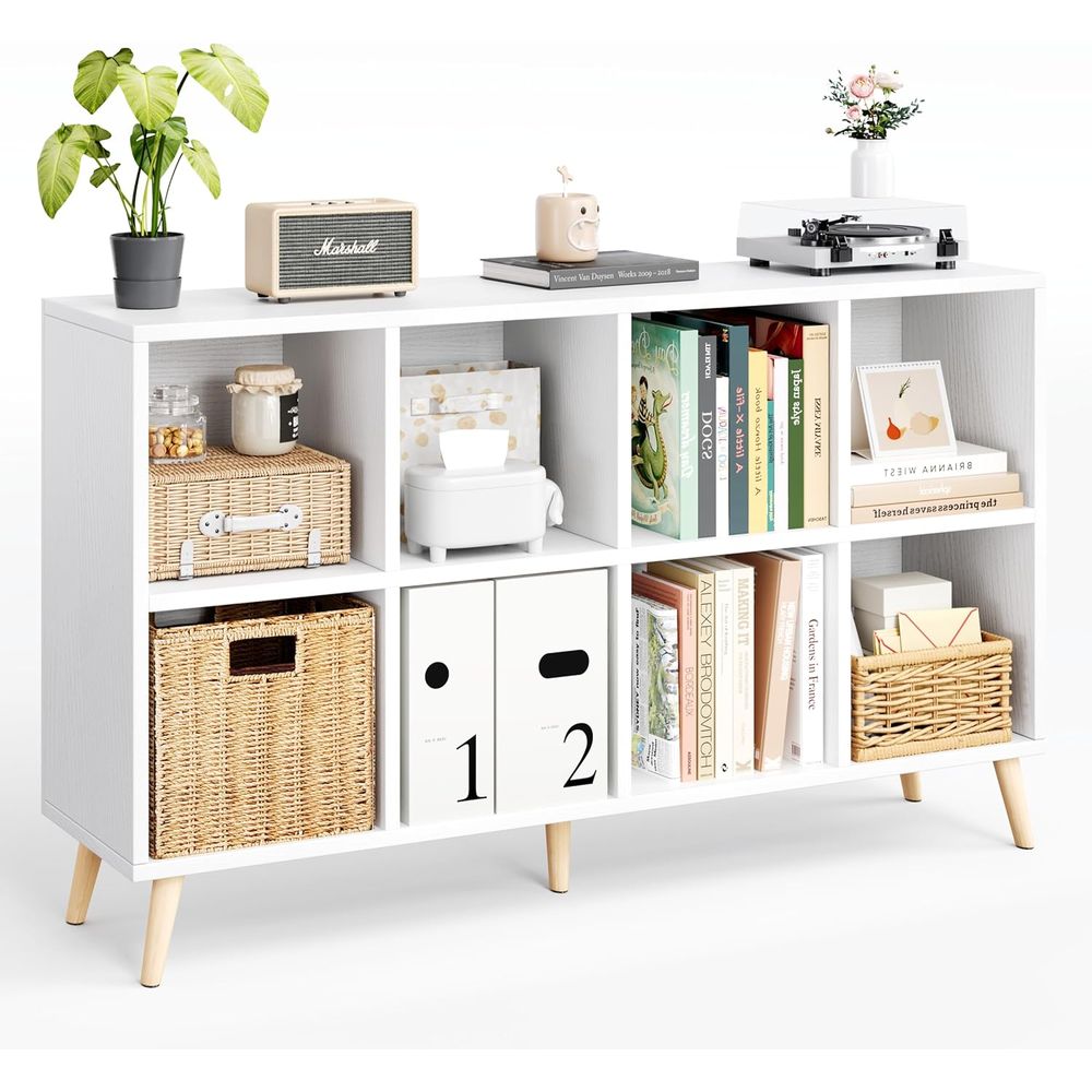 Home Office Bookshelves - ชั้นวางหนังสือไม้ 2 ชั้นพร้อมขา 11 ช่องวางของ สูง