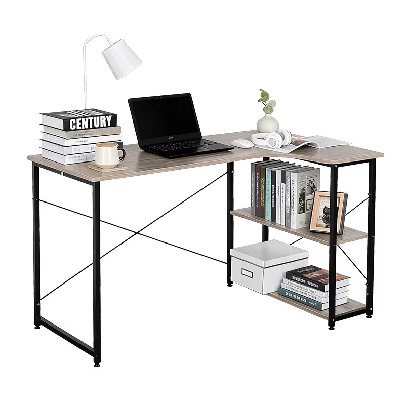 Home Office Bookshelves - โต๊ะทำงานรูปตัว L พร้อมชั้นวางหนังสือในตัว ตู้ติดผนัง ช่องเก็บสายไฟ ลิ้นชัก