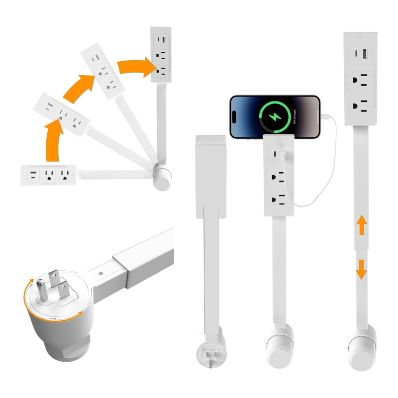 Power Strip Desk - ปลั๊กต่อพ่วงปรับความยาวได้ ปลั๊กไฟแบบยืดหดได้ ปลั๊กติดผนังแบบยืดหดได้ 180 องศา °