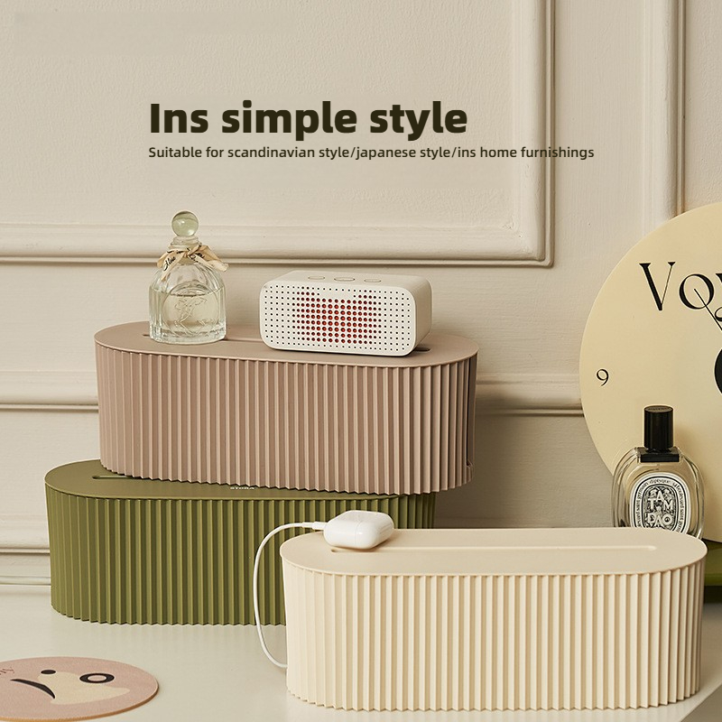 Power Strip Desk - กล่องจัดเก็บสายเคเบิล - ซ่อนสายไฟ ทำให้โต๊ะเรียบร้อย พลาสติกทนทาน ใช้ได้กับปลั๊กพ่วงไฟฟ้า