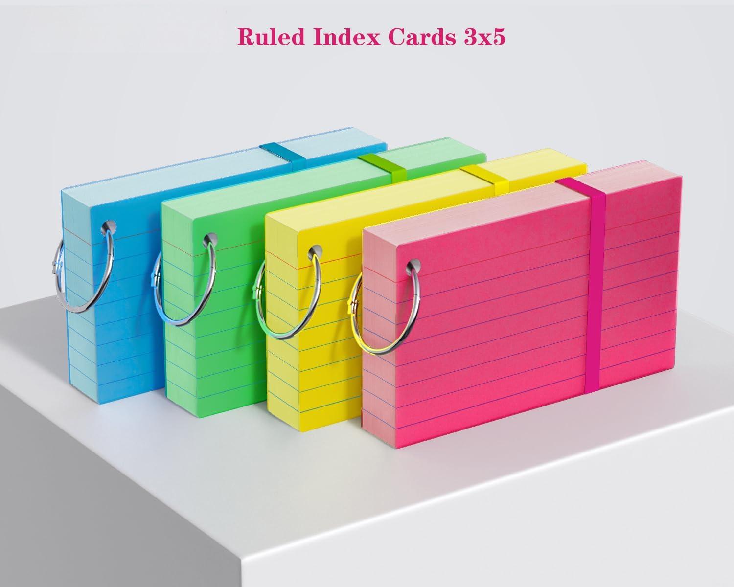 Home Office New Rules - ใหม่ 200 ชิ้น การ์ดดัชนีสีพร้อมห่วง, การ์ดโน้ตแบบมีเส้นขนาด 3x5