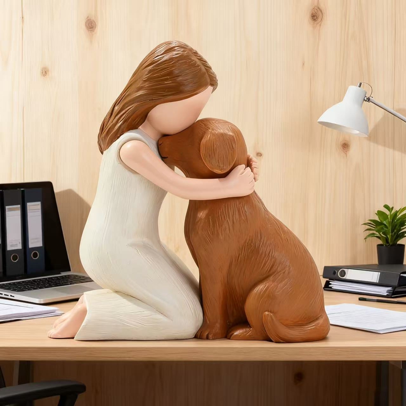 Home Office With Bookshelves - ชุดตุ๊กตาเรซิ่นรูปเด็กผู้หญิงกอดสุนัข ซีรีส์ Creative Girl Hug Dog
