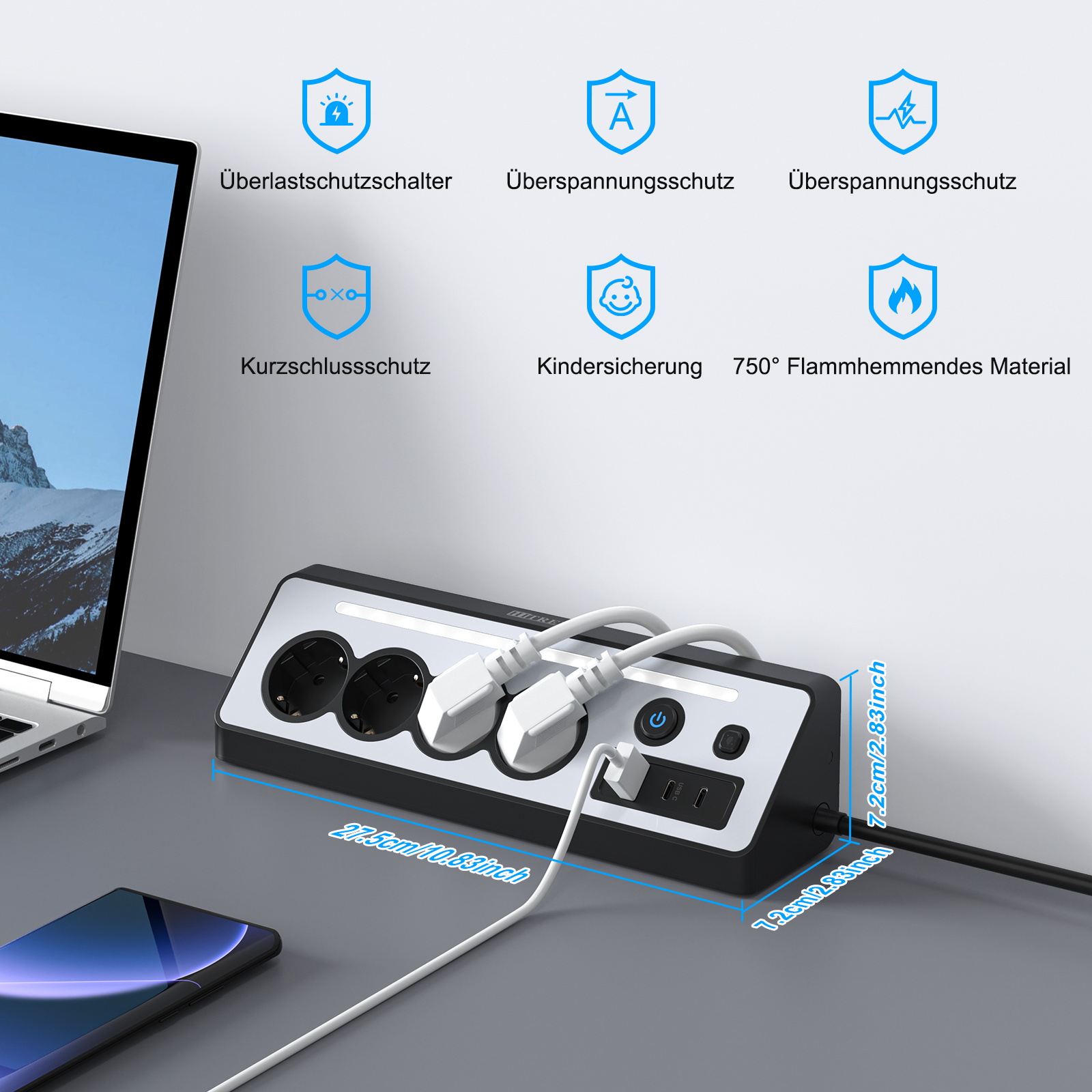 ปลั๊กพ่วงมุมพร้อมไฟ LED, สายยา - Power Strip Desk บทวิจารณ์และราคา